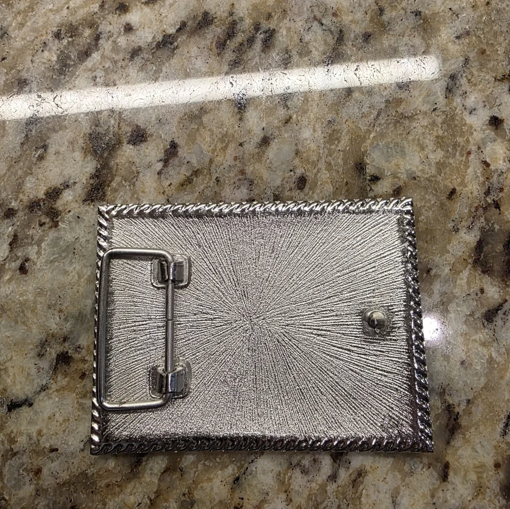 Womens Metal Floral Rectangle Belt Buckle Brown Pink Retro Boho Western Indie - Picture 3 of 5
